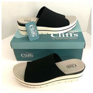Cliffs by White Mountain Typhoon Knit Wedge Black Slide Size 10 Women’s New